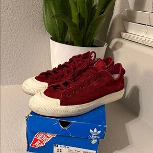 Adidas Red Suede Sneakers with White Sole